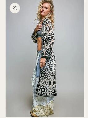 POL onyx edge boho open weave floral cardigan duster NWT OS